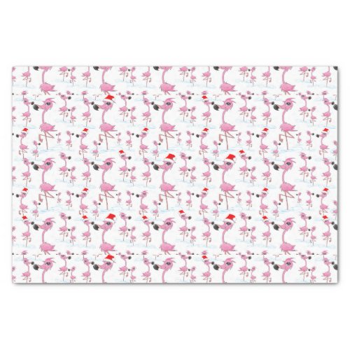 Cute Pink Flamingos Santa Hats  Pattern Tissue Paper