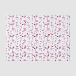 Cute Pink Flamingos Santa Hats  Pattern Tissue Paper