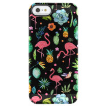 Cute Pink Flamingos & Tropical Flowers Collage Clear iPhone SE/5/5s Case