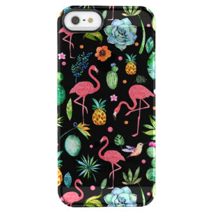 Cute Pink Flamingos & Tropical Flowers Collage Clear iPhone SE/5/5s Case