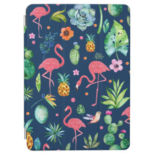 Cute Pink Flamingos & Tropical Leafs Pattern iPad Air Cover