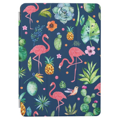 Cute Pink Flamingos  Tropical Leafs Pattern iPad Air Cover