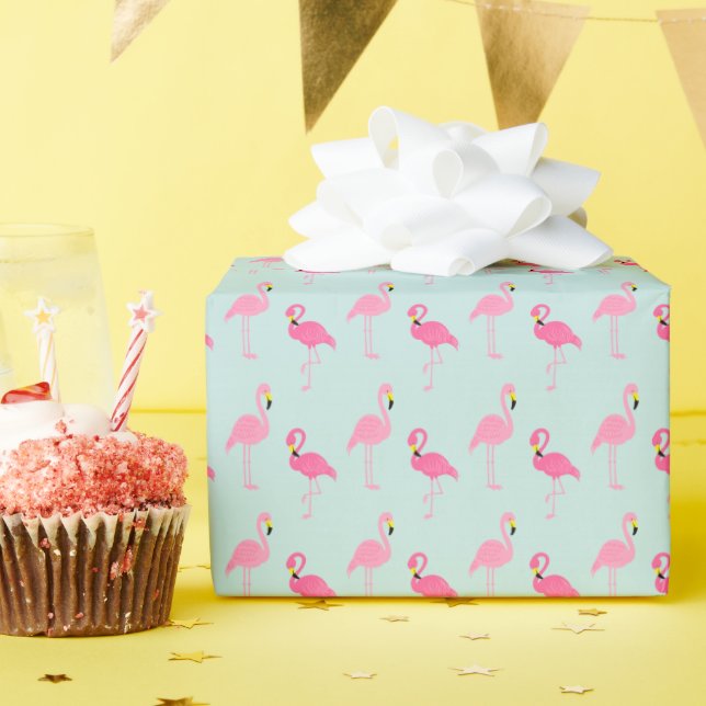 Cute Pink Flamingos Wrapping Paper (Birthday Party)