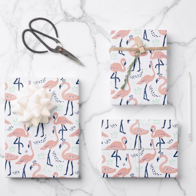 Cute pink flamingos wrapping paper sheets (Front)