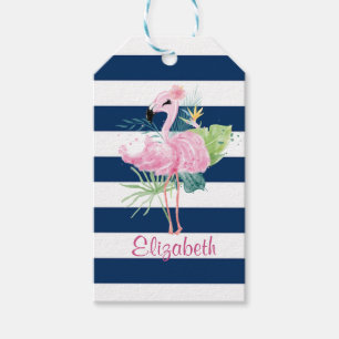 Cute Pink FlamingosTropical Leaf,Striped Gift Tags