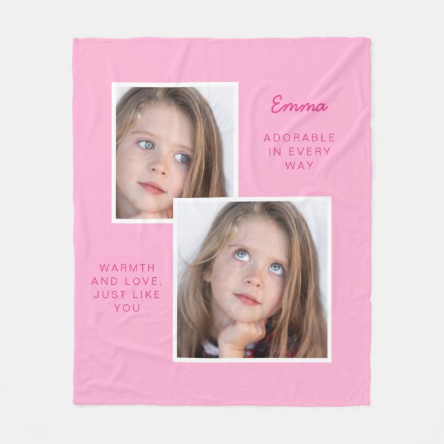 Cute Pink Fleece Blanket With Photos (Front)