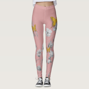 Cute pink floral and butterfly leggings