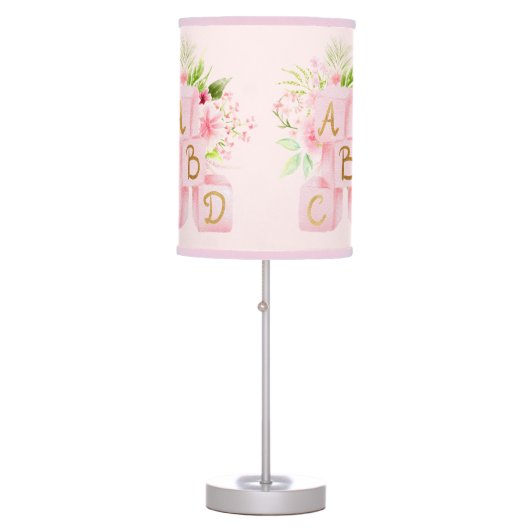 Cute Pink Floral Baby Alphabet Block Table Lamp (Front)