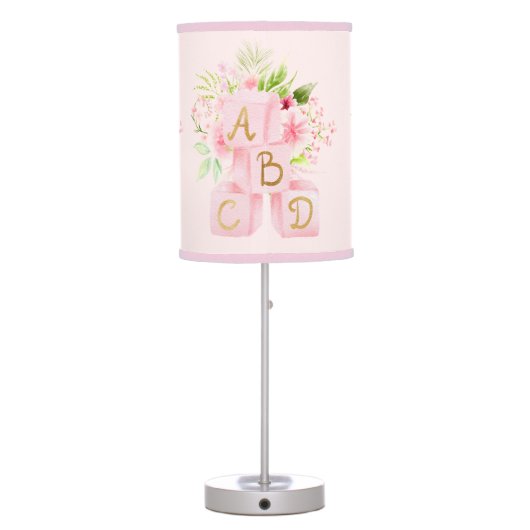 Cute Pink Floral Baby Alphabet Block Table Lamp (Back)