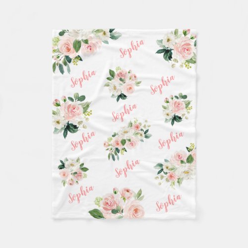 Cute Pink Floral Baby Girl Name Baby Blanket