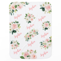 Cute Pink Floral Baby Girl Name Baby Blanket Cute Pink Floral Baby Girl Name Baby Blanket