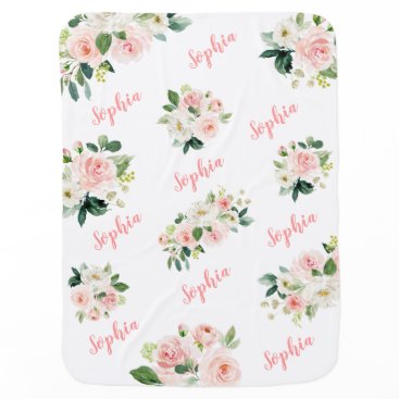 Cute Pink Floral Baby Girl Name Baby Blanket