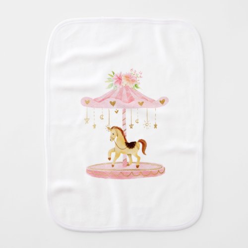 Cute Pink Floral Baby Pony Carousel Baby Burp Cloth
