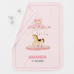 Cute Pink Floral Baby Pony Carousel Blanket