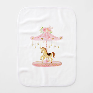 Cute Pink Floral Baby Pony Carousel Burp Cloth