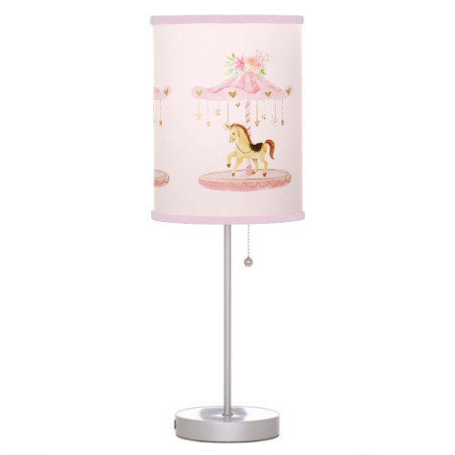 Cute Pink Floral Baby Pony Carousel Table Lamp