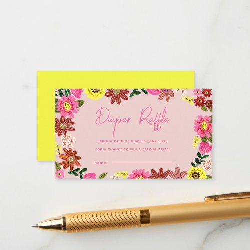 Cute Pink Floral Baby Shower Diaper Raffle Ticket Enclosure Card