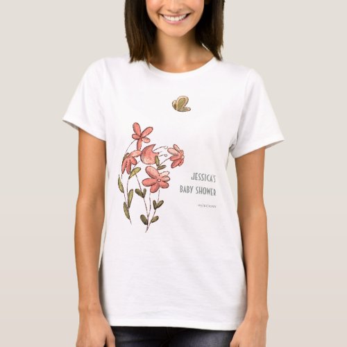 Cute Pink Floral Baby Shower  T_Shirt