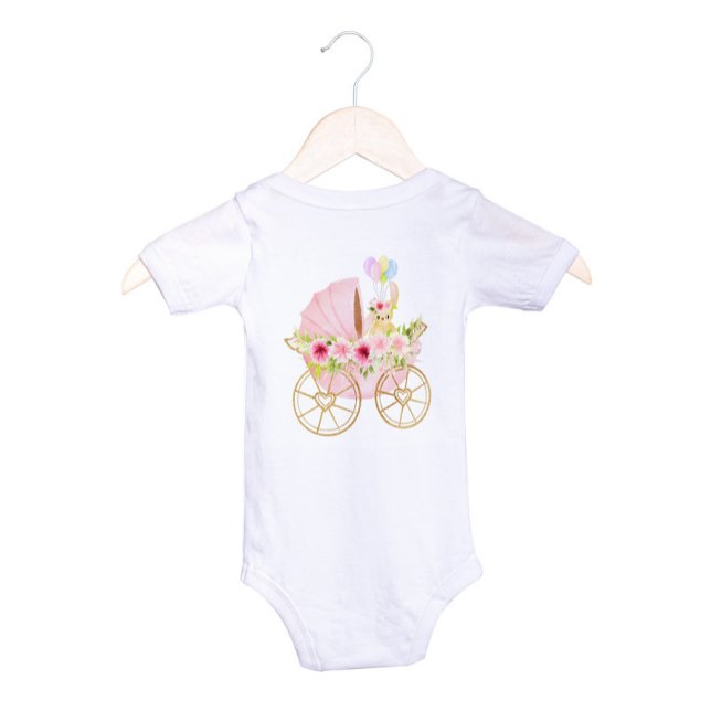 Cute Pink Floral Baby Stroller Baby Bodysuit (Creator Uploaded)