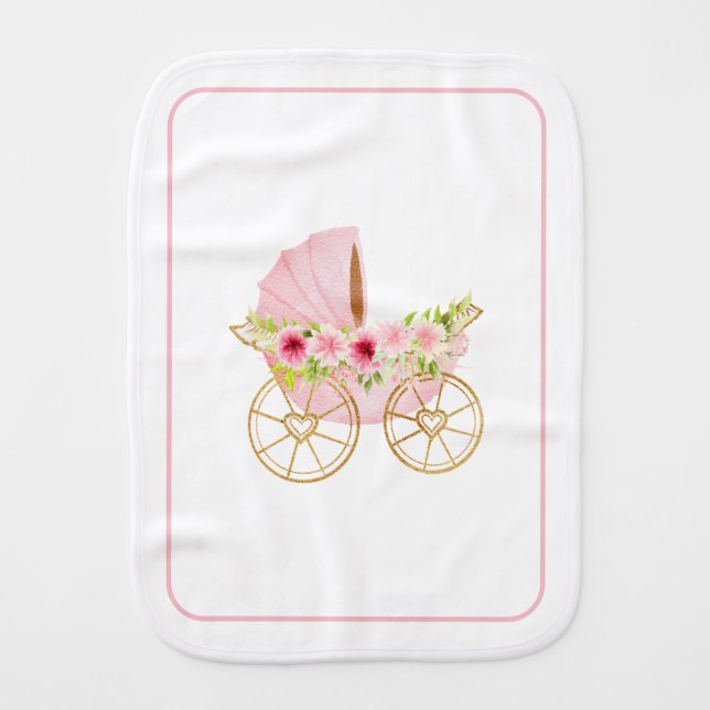 Cute Pink Floral Baby Stroller Baby Burp Cloth (Front)