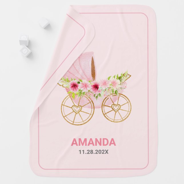 Cute Pink Floral Baby Stroller Blanket (In Situ)