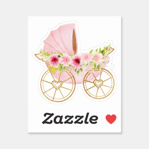 Cute Pink Floral Baby Stroller Sticker