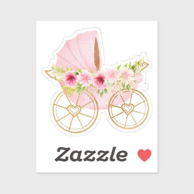 Cute Pink Floral Baby Stroller Sticker (Sheet)
