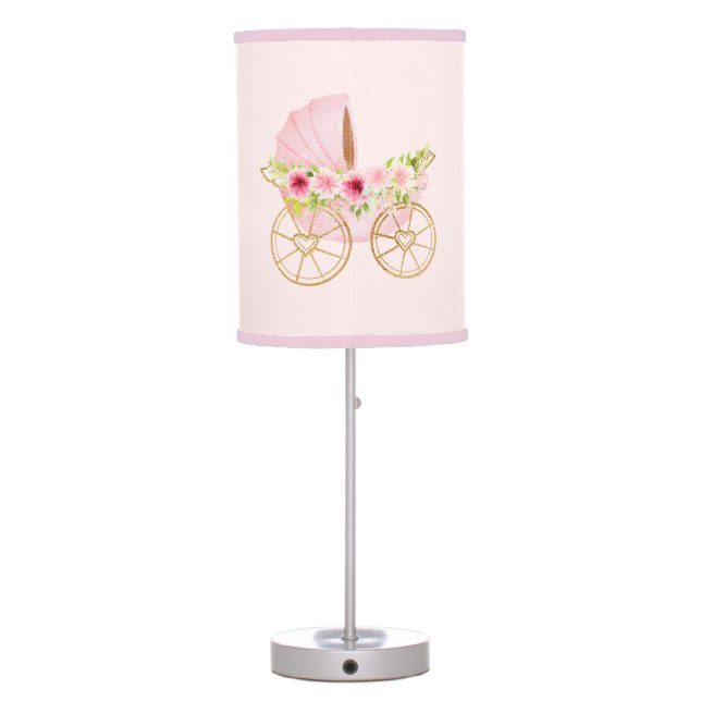 Cute Pink Floral Baby Stroller Table Lamp (Back)
