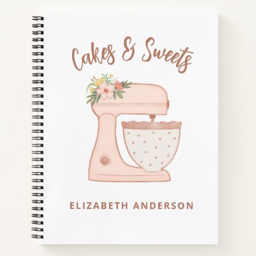 Cute Pink Floral Bakery Cake Mixer Notebook