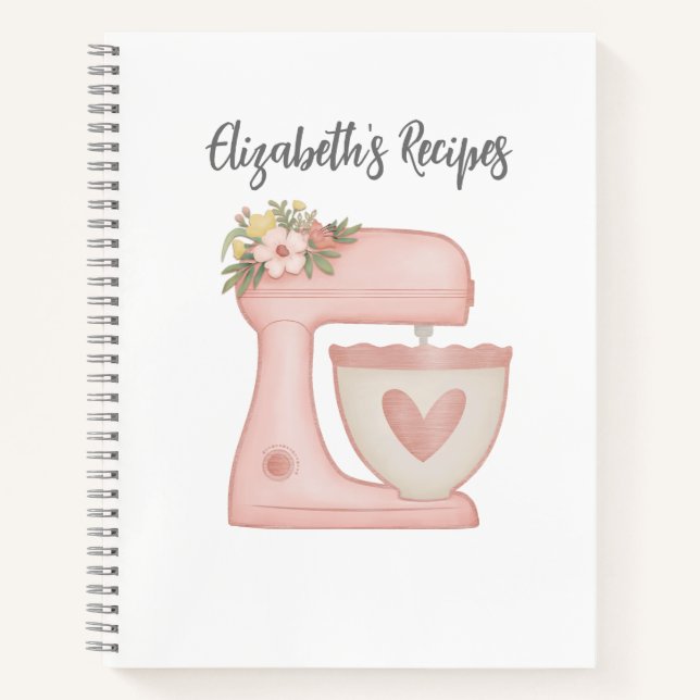 Cute Pink Floral Bakery Cake Mixer Recipe Notebook (Front)
