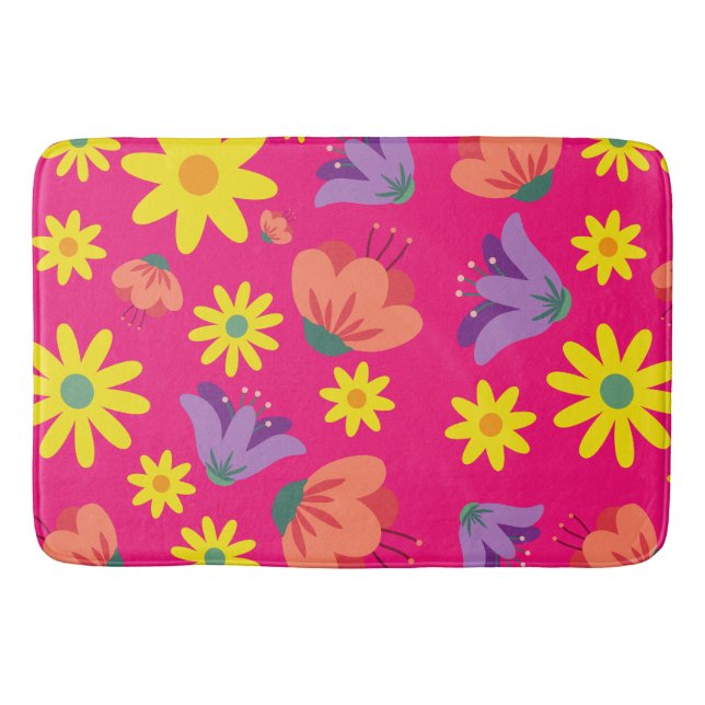 Cute Pink Floral  Bath Mat (Front)