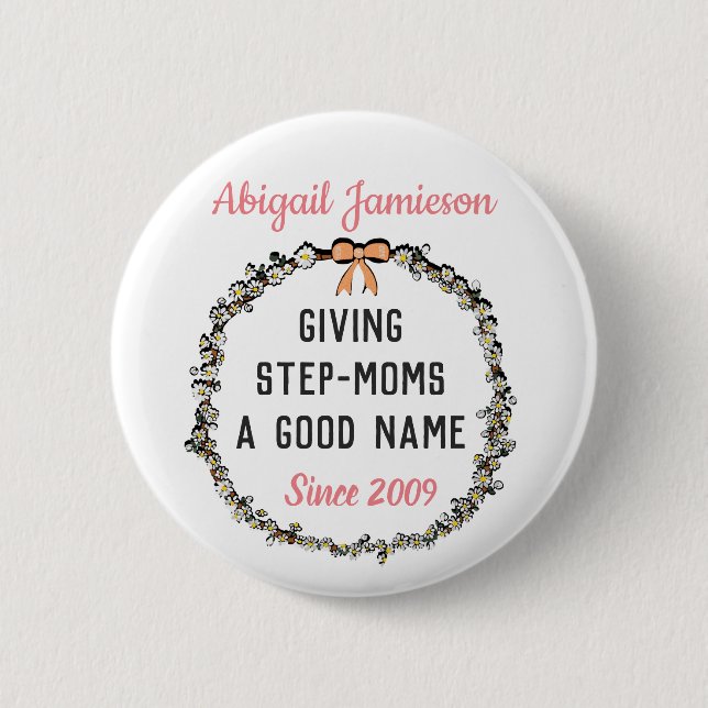 Cute Pink Floral Best Stepmom Happy Mother's Day  Button (Front)