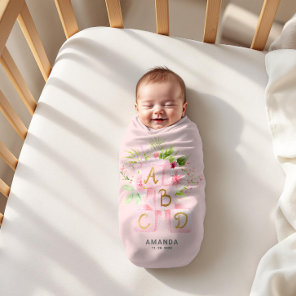 Cute Pink Floral Blocks Alphabet Baby Blanket