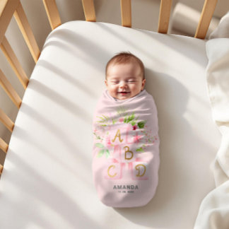 Cute Pink Floral Blocks Alphabet Baby Blanket