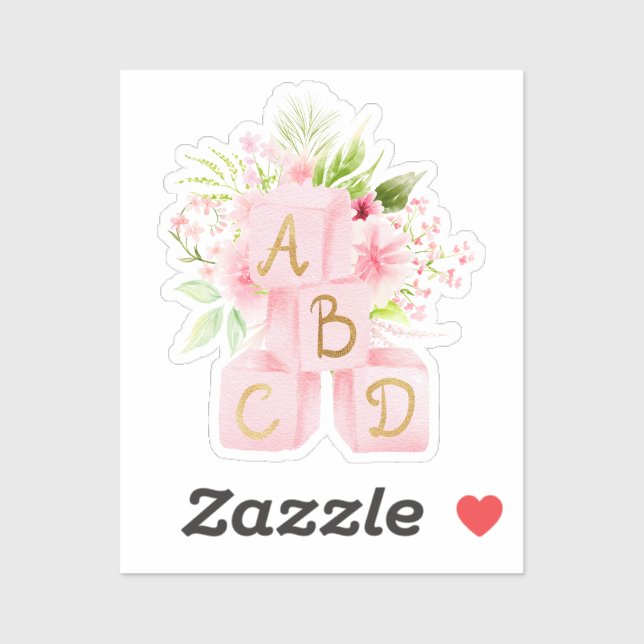 Cute Pink Floral Blocks Alphabet Sticker (Sheet)
