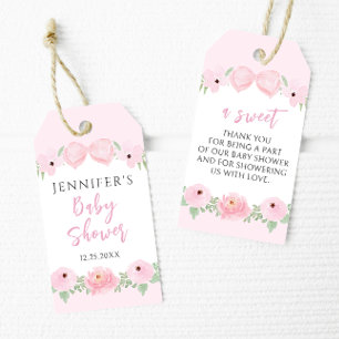Cute pink floral boho baby girl shower thank you gift tags