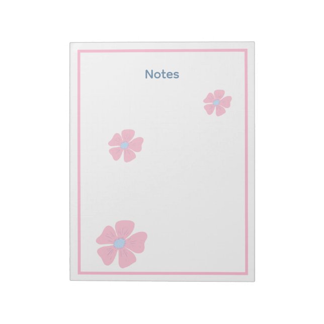 Cute Pink Floral Border Notes Notepad (Rotated)