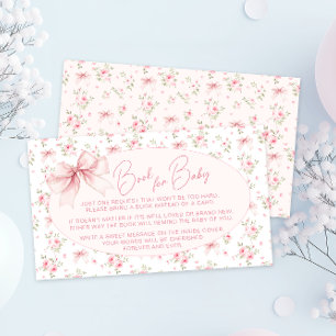 Cute Pink Floral Bow Book for Baby Girl Shower Enclosure Card