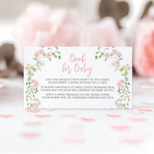 Cute Pink Floral Bow Book For Baby Girl Shower Enclosure Card