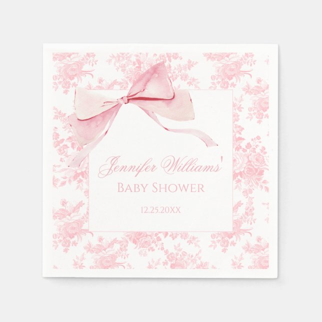 Cute Pink Floral Bow Coquette Baby Girl Shower Napkins (Front)