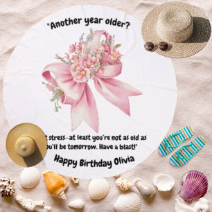 Cute Pink Floral Bow Girl Birthday Gift Round Beach Towel