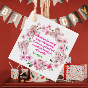 Cute Pink Floral Bow Girl Photo Birthday  Favor Tags