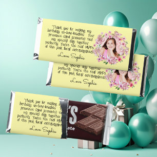Cute Pink Floral Bow Girly Kids Birthday Hershey Bar Favors