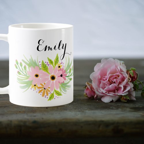 Cute Pink Floral Bridesmaid Gift Favor Idea Mug