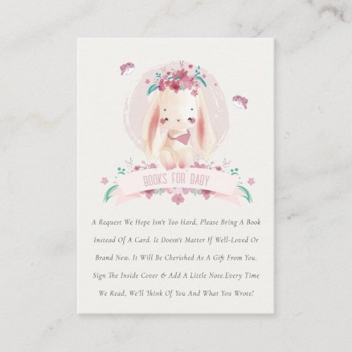 Cute Pink Floral Bunny Birds Books For Baby Shower Enclosure Card