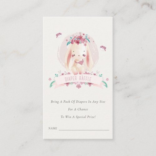 Cute Pink Floral Bunny Diaper Raffle Baby Shower Enclosure Card