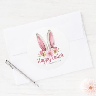Cute Pink Floral Bunny Ears Happy Easter