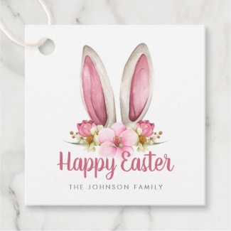 Cute Pink Floral Bunny Ears Happy Easter