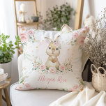 Cute Pink Floral Bunny Rabbit Baby Girl Nursery Throw Pillow<br><div class="desc">This elegant design features a cute baby bunny adorned with gorgeous pink florals and watercolor greenery wreath</div>