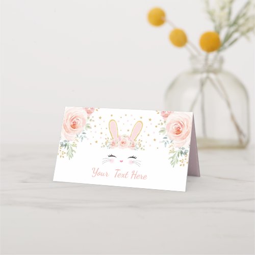Cute Pink Floral Bunny Rabbit Baby Shower Birthday Place Card